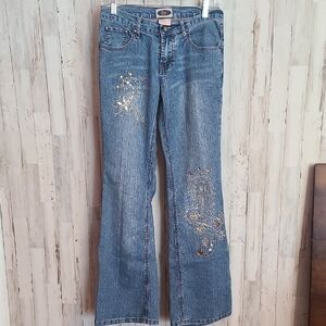 Stylish Embroidered Denim Flare Jeans